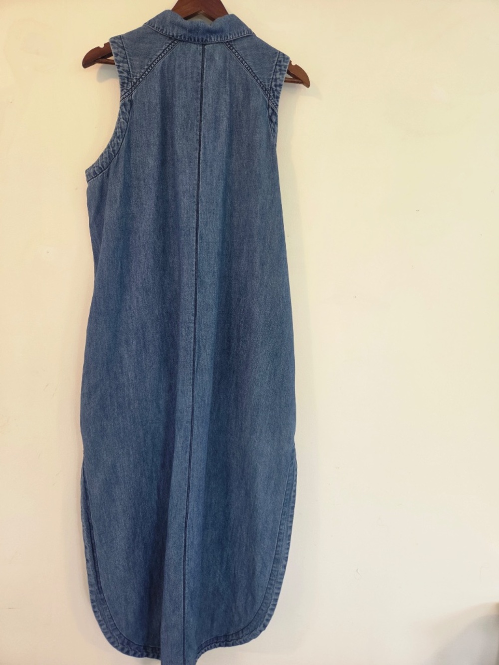 Free People denim maxi dress L sleeveless button 1/4 front collar cowgirl boho - Picture 5 of 10